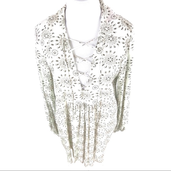 Zara Lace Up Long Sleeve Flowy Dress - Picture 4 of 8